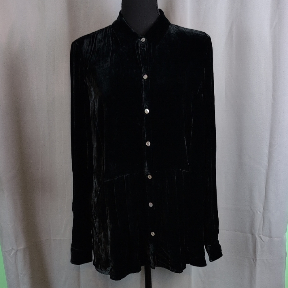 J. Jill Black Long Sleeve Mandarin Collar Button Down Shirt